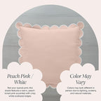 BEBE BASK Scalloped Pillow Cover - Set of 2-18 x 18 Inch - Scallop Pillow Covers – Peach Pink Scalloped Pillows - Scallop Pillows - 100% Cotton - Grandmillennial Style (Peach Pink/White)