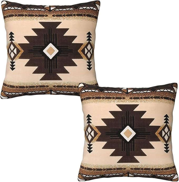 Western Aztec Pillow Covers 20x20 Set of 2, Southwest Native American Brown Throw Pillow Covers Outdoor Decorative Pillow Case for Couch Bed Sofa Cushion Home Decor