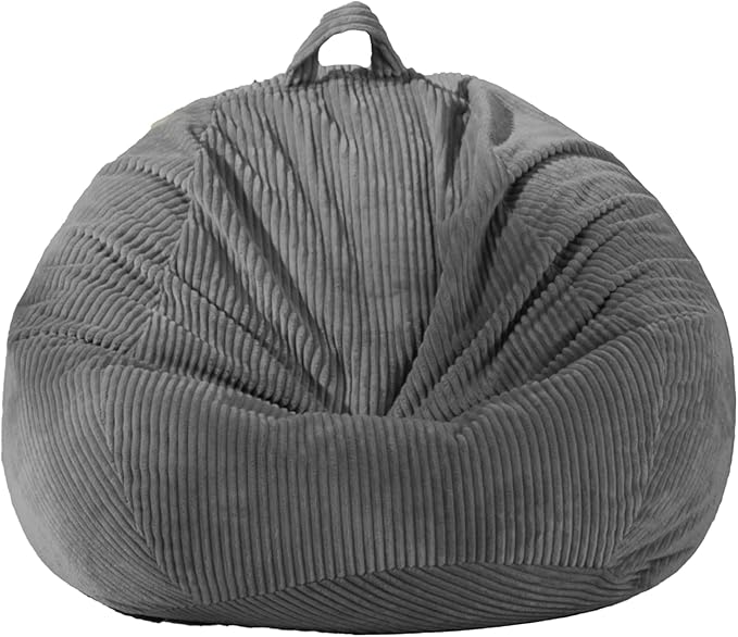 Stuffed Animal Storage Bean Bag Cover (No Filler), Corduroy Kids & Toddler Bean Bag Chair for Teens & Adults, Toy Storage Organizer, Comfy Sofa for Playroom (Dove Gray, Kids (Cover Only）)