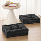 Wellsin Square Floor Pillows for Adults Kids - Meditation Floor Pillow Seating Cushion - Tufted Floor Cushion with Shredded Foam & Velvet Cover, 2 Pack, 20x20 Inch, Gray