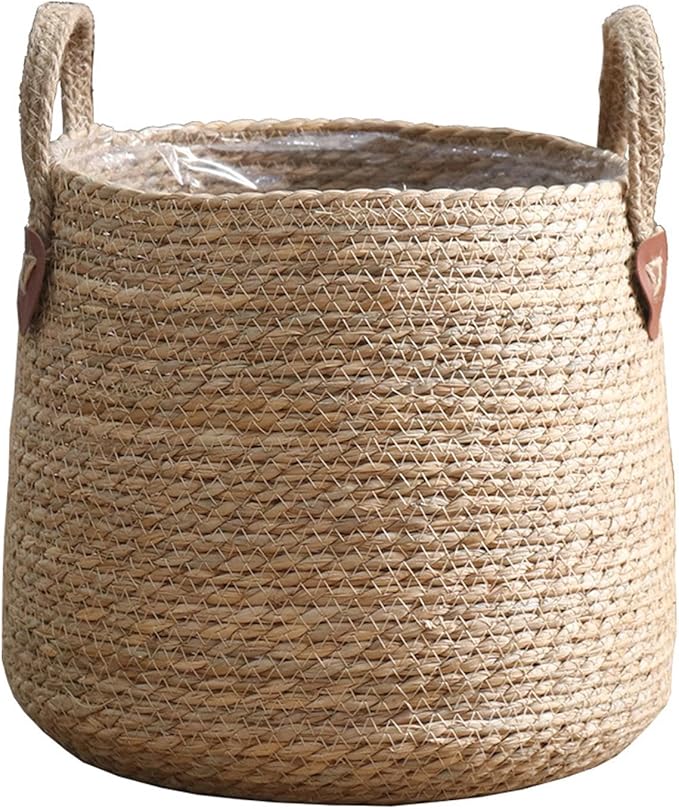 Woven Plant Basket Decorative Storage Basket Large Capacity Flower Pots Plant Container for Lawn Yard Balcony Home Windowsill, S