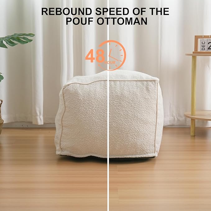 Pouf Ottoman Stuffed Modern Foam Filled Foot Rest Poufs for Living Room Chair Decorative 20 X 15 Inches Boho Relax Stool Floor Poufs Foot Rest for Living Room,Beige
