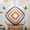 JASEN Throw Pillow Covers 20x20, Boho Pillow Cover with Tassels Woven Tufted Decorative Pillow Cover for Couch Sofa Bedroom Living Room (Blue, 20"x20")