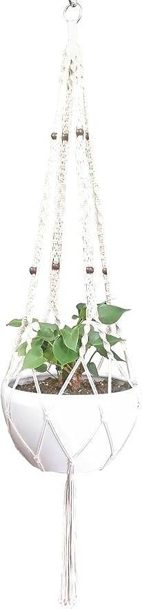Rope Macrame Plant Hanger Hanging Planter 4 Legs 59 Inch for 12-13 inch Plant Pot, Without Pot and Plant (Cream-Cotton)