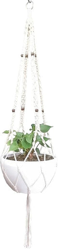 Rope Macrame Plant Hanger Hanging Planter 4 Legs 59 Inch for 12-13 inch Plant Pot, Without Pot and Plant (Cream-Cotton)