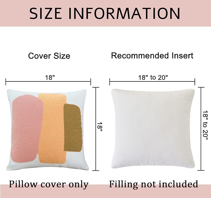 Modern Tufted Chic Pillowcase,Simple Soft Aesthetic Boho Throw Pillow Covers 18x18,Colorful Bohemian Embroidered Sham for Indoor Bed Home Living Room-1 Pcs(Pink Brown Peach)