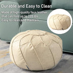 Louis Donné Unstuffed Pouf Ottoman Cover, Round Foot Stool for Poufudic Foot Rest, Storage Bean Bag Floor Chair Waterproof Faux Leather Pouffe Footstool for Living Room Fashion Design (White)