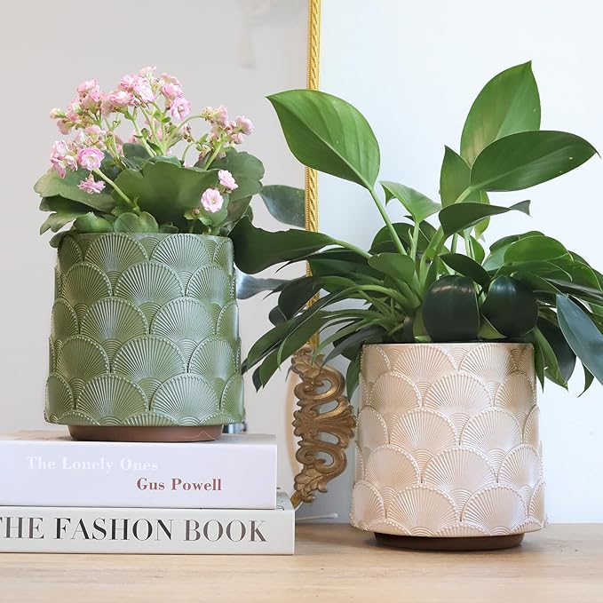 GUGUGO Pearl Sage Green Scale Planter, Cute Unique Plant Pot with Drainage, Eclectic Colorful Small Flower Planters Pots for Indoor & Outdoor Plants, Rainbow Funny Succulent Gardening Pot Gifts