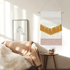 LOMOHOO Macrame Wall Hanging Woven Tapestry with Tassel Tufted Colorful Geometry Tapestries Blue Yellow Pink Bohemian Art Boho Chic Decor Bedroom Apartment Home Decoration(Pink and Yellow)