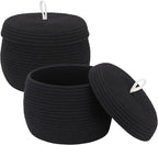 Sea Team Round Cotton Rope Storage Basket with Lid, Decorative Woven Storage Bin, Pot, Caddy, Organizer, Container for Snacks, Towels, Plants (Black, Small/2-Pack)