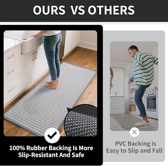 Kitchen Runner Rugs Non Slip Washable, Super Absorbent Soft Chenille Braided Kitchen Mats for Floor Rubber Backing Sink Mat Standing Floor Mat, Machine Washable Easy Clean, Gray 17"x59"