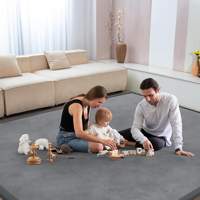 Baby Play Mat for Floor Nursery Muscle Mat Area Rug Playroom Rug 79"x158" Memory Foam 1.3" Thick Crawling Mat for Babies,Toddlers, Infants, Kids(Grey)