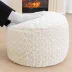 Unstuffed Pouf Ottoman Cover Handmade Footstool Ottoman Storage Solution Floor Pouf Footrest Cushion 20x12 Inches for Living Room Wedding Ivory