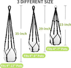 Macrame Plant Hanger - Fits 4 to 13 inches Pots for Indoor Outdoor, 35"/29"/23" Different Sizes Set, Black (POTS NOT Included)