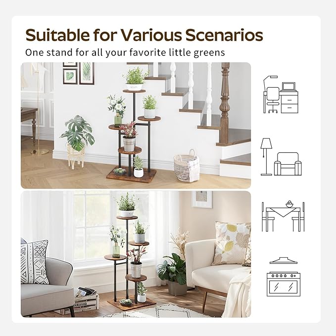 4 Tier Plant Stand Indoor, Tiered Plant Stands for Indoor Plants Multiple, Corner Flower Stand for Living Room, Multi-Layer Vintage Design Plant Shelf