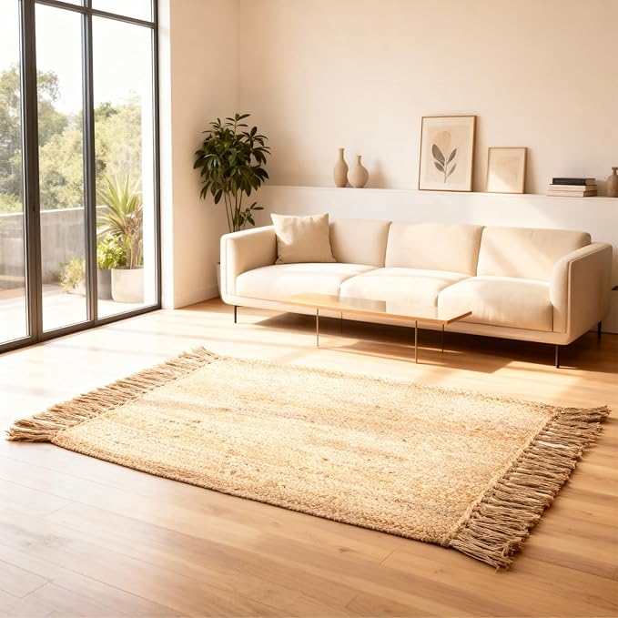 Furnishful Handwoven Jute Area Rug 2x3 Natural Jute Farmhouse Entryway Rug, Vintage Boho Reversible Rug - Hand Braided Entryway Carpet for Living Room, Farmhouse, Kitchen, Indoor Floor Decor - 24X36
