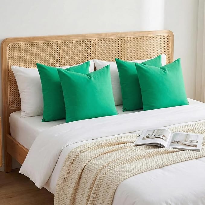 Thmyo 4-Pack 100% Cotton Decorative Throw Pillow Cases, 26x26 inch/ 66x66cm, Bright Green