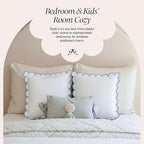 BEBE BASK Scalloped Pillow Cover - Set of 2-18 x 18 Inch - Scallop Pillow Cover – White and Blue Scalloped Pillows - Scallop Pillows - 100% Cotton - Grandmillennial Style (White/Blue)