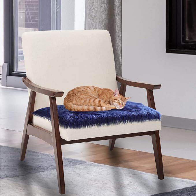 Softlife Blue Faux Fur Sheepskin Chair Cover Seat Cushion Pad Super Soft Area Rugs for Living Bedroom Sofa Dorm (1.6ft x 1.6ft, Royal Blue)