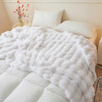 LIFEREVO Luxury Fluffy Faux Rabbit Fur Throw, Plush Fuzzy Bubble Blanket for Couch Sofa, Soft Cute Furry Bed Blanket Home Decoration, Shaggy Lap Throw for Bedroom Living Room Office, 50x60, White