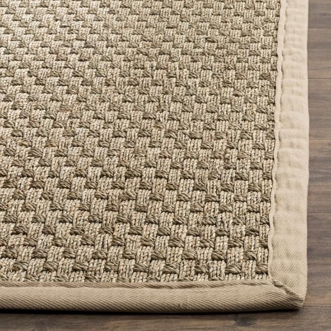 SAFAVIEH Area Rug 4' Round - Natural Fiber Collection - Natural & Beige, Seagrass, Basketweave Pattern with Border (NF114A)