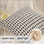 Tosleo Black and White Pillow Covers 18x18 Set of 2 Boho Throw Pillow Covers Stripe Tufted Decor Pillow Cases Accent Chenille Pillowcases Farmhouse Cushion Case Bohemian Nuetral Textured Pillow Cover