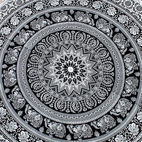 Round Beach Tapestry Mandala Boho Hippie Blanket Indian Cotton Bohemian Large Table Cloth Home Decor Yoga Mat Meditation Picnic Rug Throw Hippy Gypsy Tablecloth Roundie 70 Inches, Black And WHite - color: Black And WHite, size: 70"L x 70"W