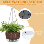 SUNNYPARK 2 Packs Hanging Planters Basket for Outdoor Plants, Solar Powered Self Watering Blue Round Plastic Flower Pots with Drainer for Balcony Patio Garden Outdoor Decoration
