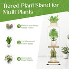 iDavosic.ly 3 Tier Corner Plant Stand Indoor, 34 Inch Tall Vertical Metal Flower Heavy Duty Pot Holder Shelf Outdoor for Patio Porch Living Room, White & Rustic Brown - Round