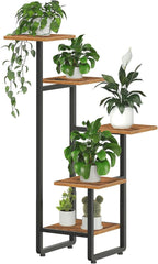 HOOBRO Plant Stand Indoor, 5 Tiered Corner Plant Shelf Flower Stand for Multiple Indoor Plants, Square Plant Flower Display Shelf for Living Room, Balcony, Patio, Rustic Brown and Black BF06HJ01