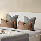 12x20 Linen Pillow Covers Brown Pack of 2 Farmhouse Boho Neutral Accents Striped Textured Rectangular Lumbar Decorative Throw Pillow Cases for Living Room Couch Bed Home Decor