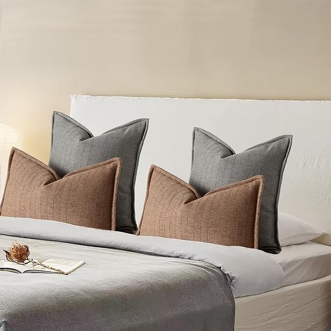 12x20 Linen Pillow Covers Brown Pack of 2 Farmhouse Boho Neutral Accents Striped Textured Rectangular Lumbar Decorative Throw Pillow Cases for Living Room Couch Bed Home Decor