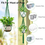 USLAI Macrame Plant Hanger Indoor Outdoor, Up to 4-15 inch Pot, Heavy 20lb Planters, Extra Long Strong Hanging Planter Basket Holder, Boho Home Decor, 35+49 Inch, Green (POTS NOT Included)