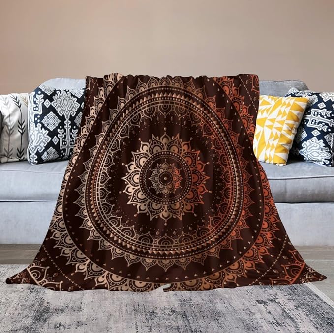 Mandala Throw Blanket Enclosing Magic Circle Egyptian Folkloric Culture Pattern Blanket for Sofa Bed Couch Chair Or Dorm 60"x80"