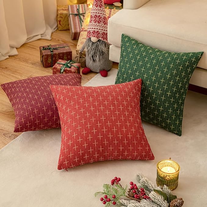 MIULEE Pack of 2 Christmas Decorative Burlap Linen Throw Pillow Covers Modern Farmhouse Pillowcase Rustic Woven Textured Cushion Cover for Sofa Couch Bed 12x20 Inch Christmas Red