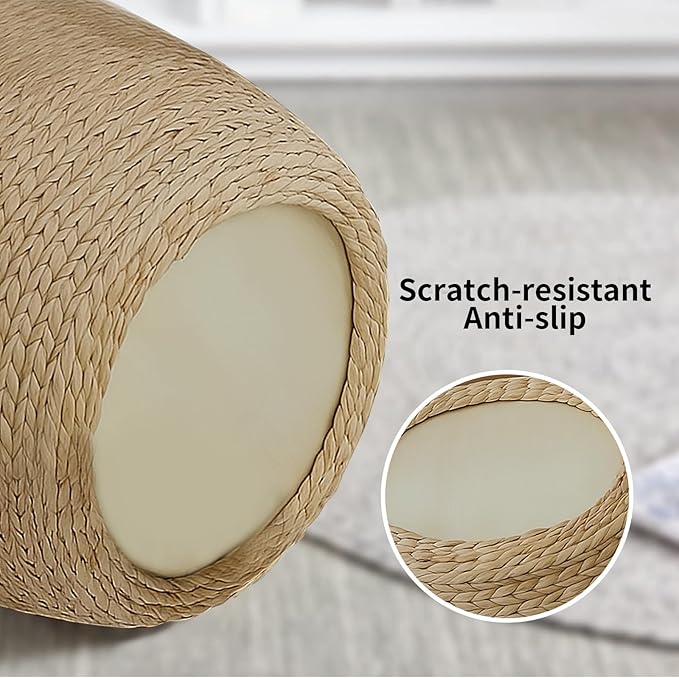 Round Bohemian Rattan Ottoman, Handwoven Seagrass Pouf Chair for Living Room Bedroom Patio Garden (12.2"x12.2"x16.5")