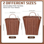 2 Pack PE Rattan Hanging Wall Basket Wicker Hanging Basket for Front Door Mail Flowers Books Accessories Organizing Boho Rustic Farmhouse Wall Decor (Oval Opening)