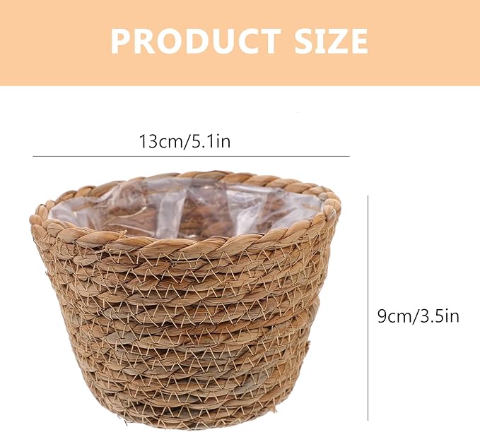 Veemoon 2pcs Wicker Planter Basket, Rustic Straw Woven Flower Basket Arrangement Flower for Plants Laundry Bin Storage Woven Plant Pot Hanging Seaweed Girl Toddler Hanging Seaweed 5. 11x5. 11x3. 54in