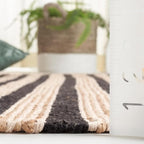 SAFAVIEH Natural Fiber Collection Area Rug - 6' Square, Natural & Black, Rustic Farmhouse Boho Striped Style, Handmade Jute & Cotton, Ideal for The Living Room, Bedroom, Dining Room (NFB325Z-6SQ)