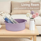Woven Basket,Small Rope Storage Bin with Handles & Ribbon Bag, Organizer for Shelves Closets,Gift Basket Empty for Birthday,Books,Dog Toys, Purple/2 Pack