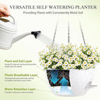 10 Inch Hanging Baskets 2 PC with Chains, Self-Watering Hanging Planters for Indoor Outdoor Plants, Plastic Hanging Flower Pots,Speckled White