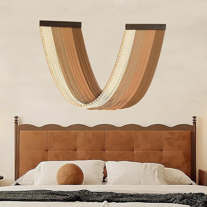 Achart Large Macrame Wall Hanging Dip Dyed Yarn Tapestry Ombre Yarn Gradient Color Macrame Wall Decor Macrame Tapestry Boho Decor for Bedroom Living Room Headboard Above Bed (Brown + Bead)