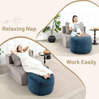 Round Stuffed Pouf Ottoman,Corduroy Foot Rest with Rebound Foam Filled, Furry and Fluffy Foot Stool Ottoman, Floor Poufs for Living Room (Blue, 20" D x 20" W x 15" H)