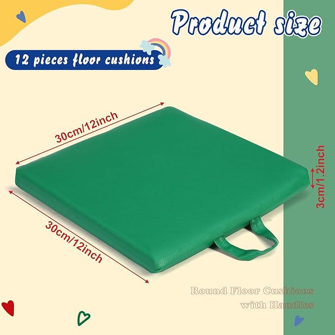 Sawysine 12 Pcs Floor Cushions Classroom Flexible Floor Seating with Handle for Kids in Home School Classroom Kindergarten Daycare Nursery(Novel Color,Square)