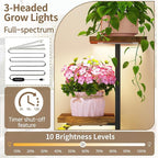 LASZOLA Black 5 Tiered Tall Wood and Metal Plant Stand Indoor with with Grow Lights, Large Heavy Duty Multi Level Vertical Planter Rack for Corner, Sturdy Rustic Tall Flower Shelving Holder for House