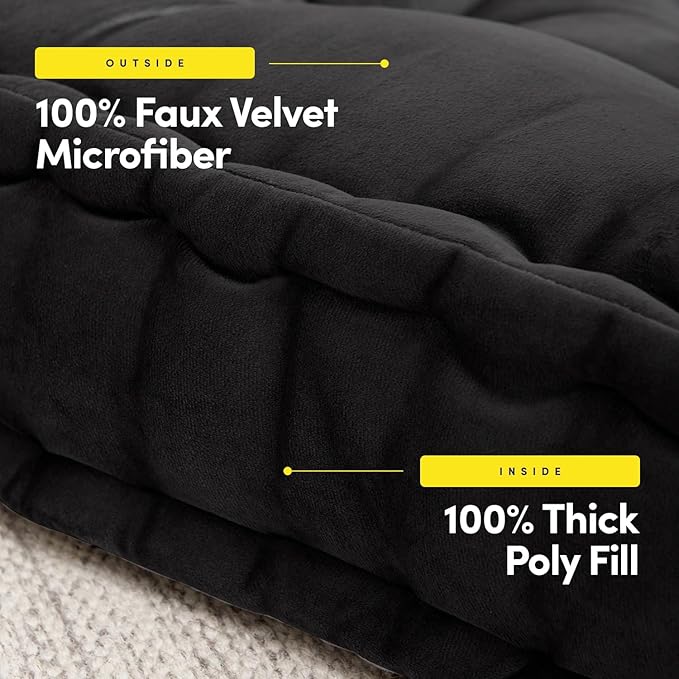 Sweet Home Collection Floor Pillow Large Square Tufted Decorative Cushion. Faux Velvet Fabric Ultra Thick Fill for Kids and Adults(Pack of 1, 2 Count Total)