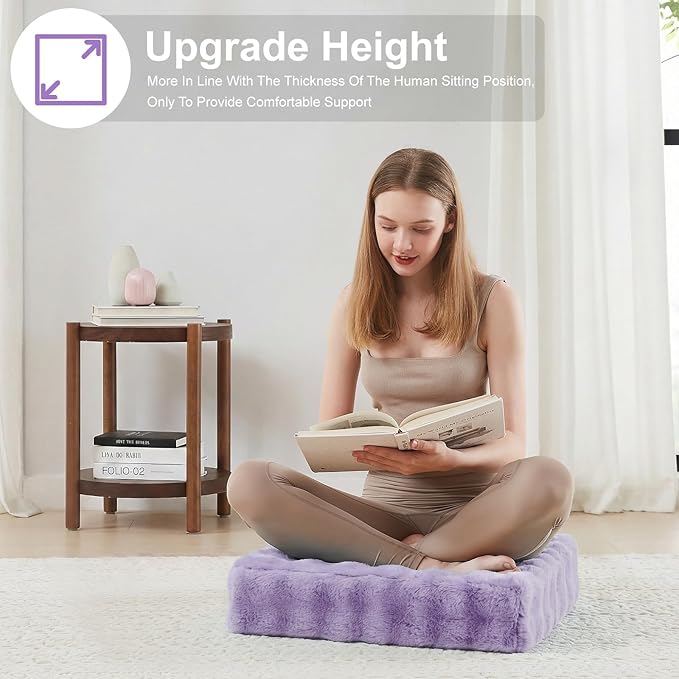 2 Pcs High Density Foam Floor Pillow - Upgraded Large Pillows Seating for Adults - Outdoor Floor Cushion with Soft Tufted Cover - Yoga Pillows for Sitting On Floor - 22 Inch Light Purple