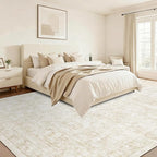 10x14 Area Rugs for Living Room: Washable Large Vintage Floral Rug Low Pile Non-Slip Boho Carpet for Bedroom Dining Home Office (Beige, 10'x14')