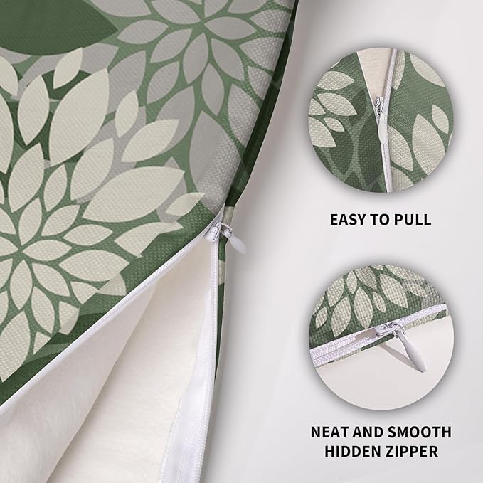 Sage Green Cream Grey Gray Pillow Covers 24X24 Inch Set of 2, Modern Dahlia Floral Print Decorative Throw Pillow Covers Outdoor Farmhouse Cushion Case for Home Couch Sofa Bed Decoration