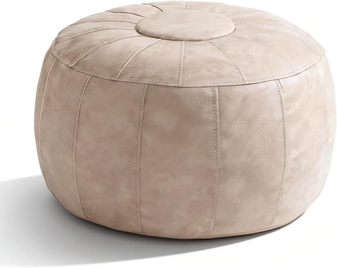 Thgonwid Unstuffed Moroccan Storage Pouf Foot Stool Ottoman Seat Handmade Faux Leather Bean Bag Floor Chair Foot Rest for Living Room, Bedroom or Balcony (Mushroom)